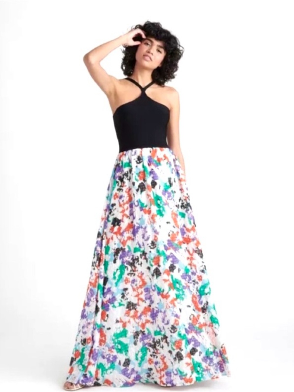 Tanya Taylor Fifi Painted Floral Silk Blend Halter Maxi Dress Small Retail $895